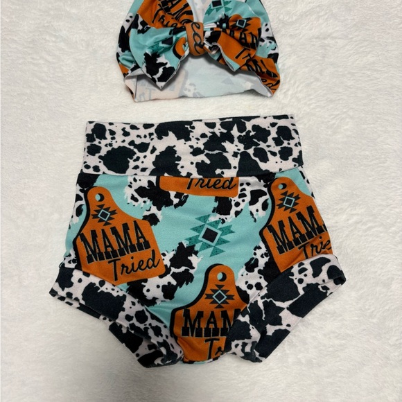 small shop Other - Boutique Mama Tried Bummies & Bow Set 0-3M Cow Print Western EUC